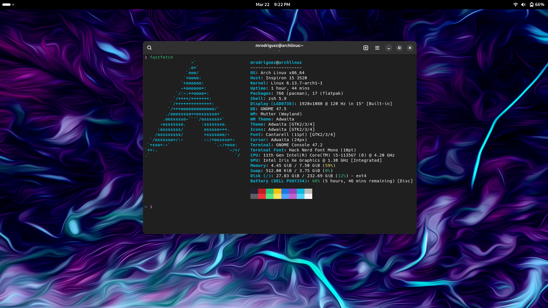 Mi escritorio en Arch Linux con GNOME
